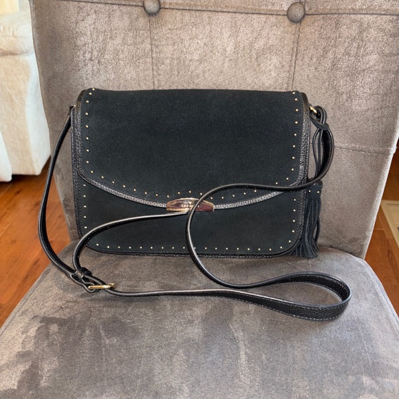 Kate Spade Black Suede Studded Crossbody Shoulder Handbag - Picture 1 of 6